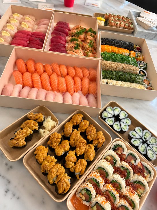 IKI catering boxes of nigiri, rolls and karaage